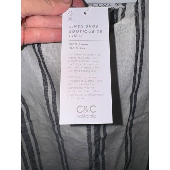 NWT C&C California Striped Linen Tank Top Button Back M Cream Black Stripe Money - Picture 6 of 7